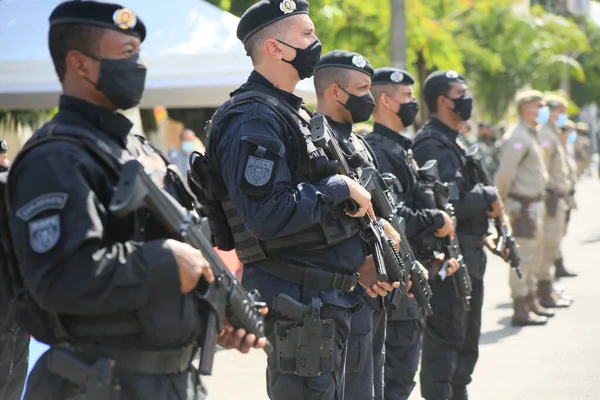 Salvador Bahia Brasil Febrero 2022 Miembros Policía Militar Bahía Son — Foto de Stock
