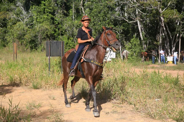 Conde Bahia Brasil Janeiro 2022 Pessoas Que Participam Passeio Cavalo — Fotografia de Stock