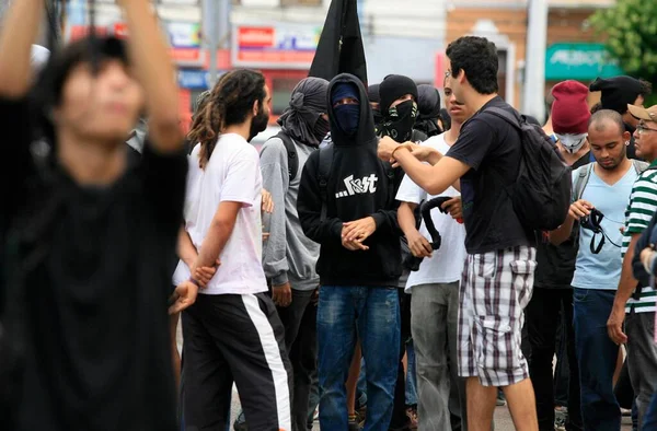 Salvador Bahia Brésil Juin 2014 Groupe Manifestants Masqués Contre Coupe — Photo