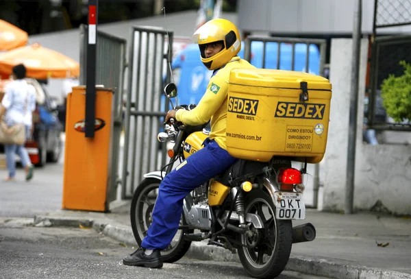 Salvador Bahia Brasil Setembro 2014 Motocicleta Dos Correios Entrega Encomendas — Fotografia de Stock