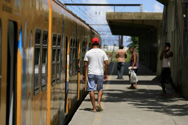 Salvador Bahia Brazil April 2014 Passengers Using Suburban Train City — Stock Photo, Image