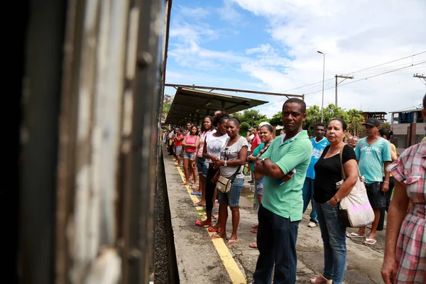 Salvador Bahia Brésil Avril 2015 Personnes Utilisant Train Banlieue Dans — Photo