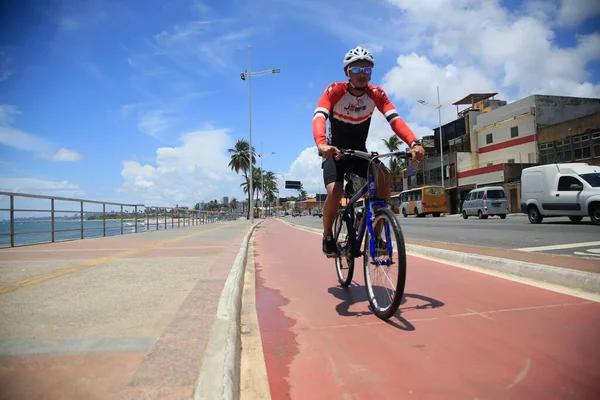 Salvador Bahia Brésil Janvier 2022 Cycliste Sur Une Piste Cyclable — Photo
