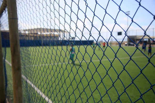 Salvador Bahia Brasil Fevereiro 2022 Rede Metálica Protetora Campo Futebol — Fotografia de Stock