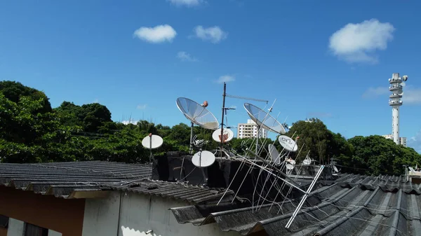 Salvador Bahia Brazil March 2022 Television Antenna Roof Residential Building — Stock Photo, Image