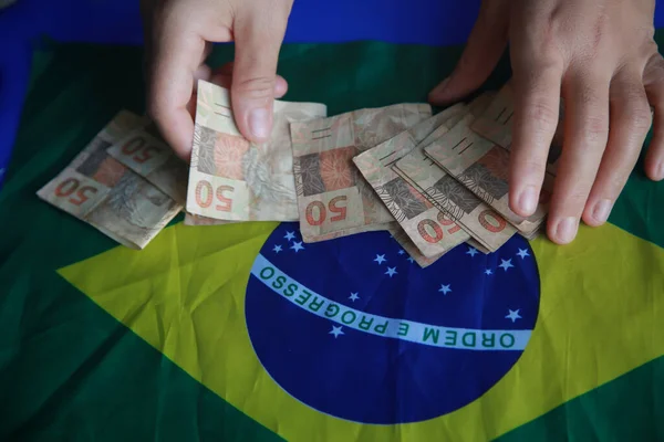 Salvador Bahia Brazil April 2022 Fifty Reais Banknotes Next Brazil — Stock Photo, Image