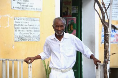 Salvador, Bahia, Brezilya - 24 Ocak 2018: Clarindo Silva, Pelourinho 'daki Cantina da Lua restoranının sahibi, Salvador şehrinin tarihi merkezi..