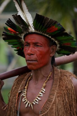 Salvador, Bahia, Brezilya - 29 Mayıs 2017: Bahia 'nın çeşitli yerli kabilelerinden Hintliler Salvador' daki Yönetim Merkezi 'nde, Yasama Meclisi' nde kamp kurdular..