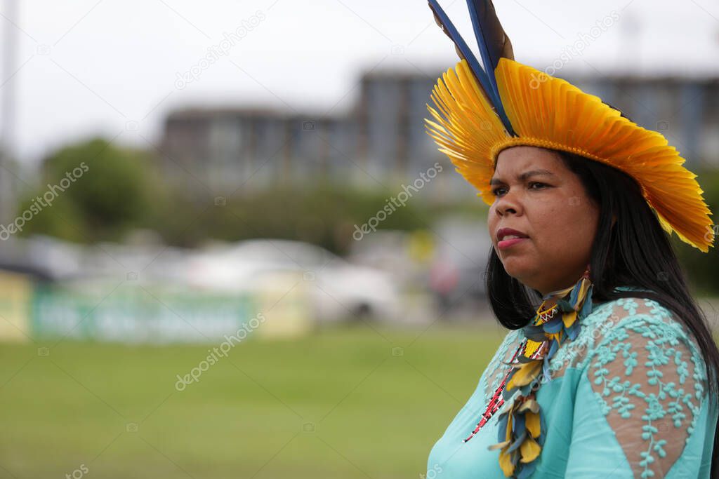 salvador, bahia, brazil - may 29, 2017: Indians from various indigenous tribes of Bahia make camp at the Legislative Assembly, In the Administrative Center, in Salvador.