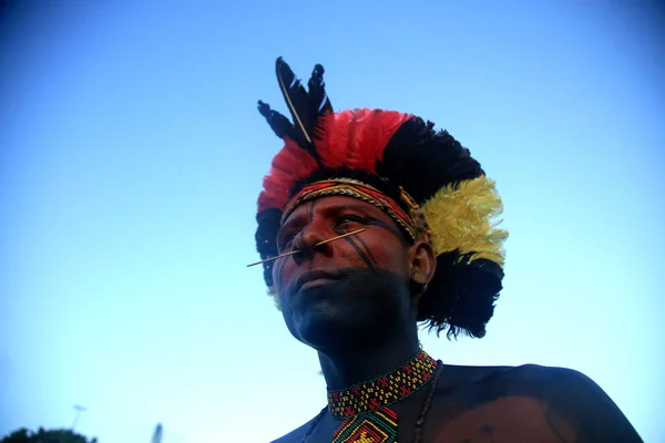 Salvador Bahia Brasil Abril 2022 Encontro Reúne Índios Diferentes Etnias — Fotografia de Stock