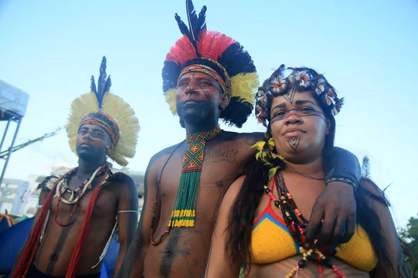 Salvador Bahia Brésil Avril 2022 Rencontre Entre Indiens Différentes Ethnies — Photo