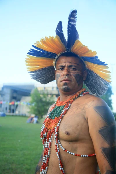 Salvador Bahia Brasil Abril 2022 Encontro Reúne Índios Diferentes Etnias — Fotografia de Stock