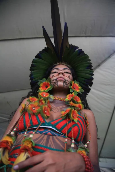 Salvador Bahia Brasil Abril 2022 Índios Diferentes Tribos Baianas Durante — Fotografia de Stock