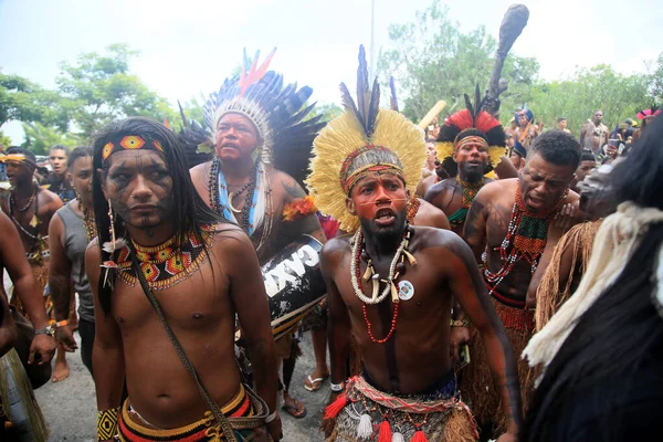 Salvador Bahia Brazil April 2022 Indians Different Tribes Bahia Protests — 스톡 사진