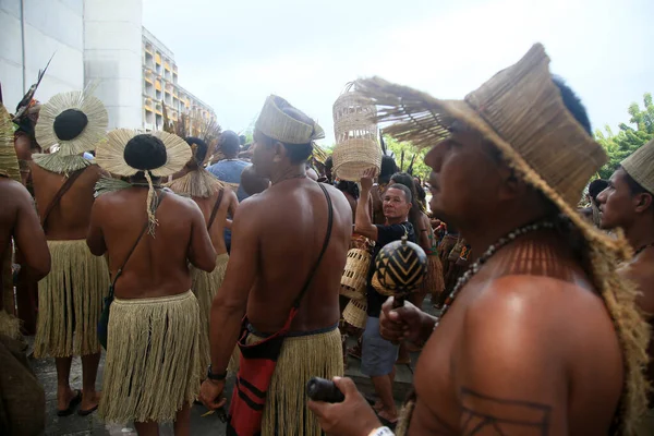 Salvador Bahia Brazil April 2022 Indians Different Tribes Bahia Protests — Foto de Stock