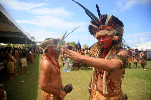 Salvador Bahia Brazil April 2022 Indians Different Tribes Bahia Protests — Stock Photo, Image