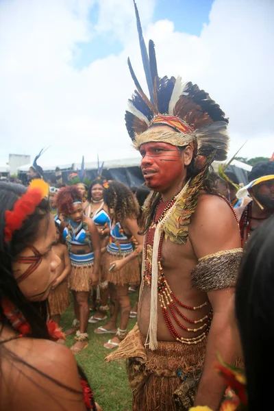 Salvador Bahia Brazil April 2022 Indians Different Tribes Bahia Protests — Foto de Stock