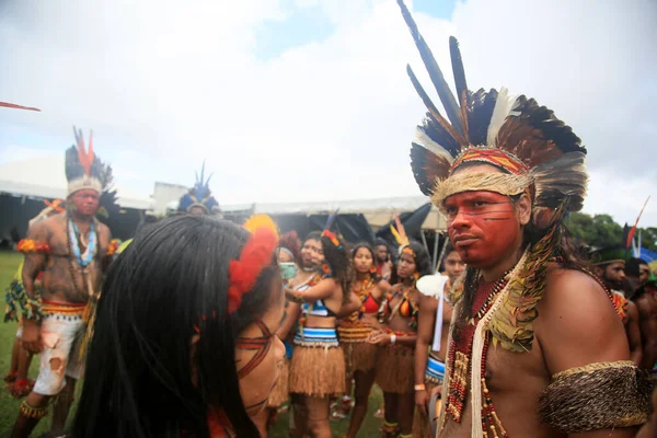 구아르 브라질 아브릴 2022 살바도르 시위가 벌어지는 바히아의 인디언 마을을 — 스톡 사진