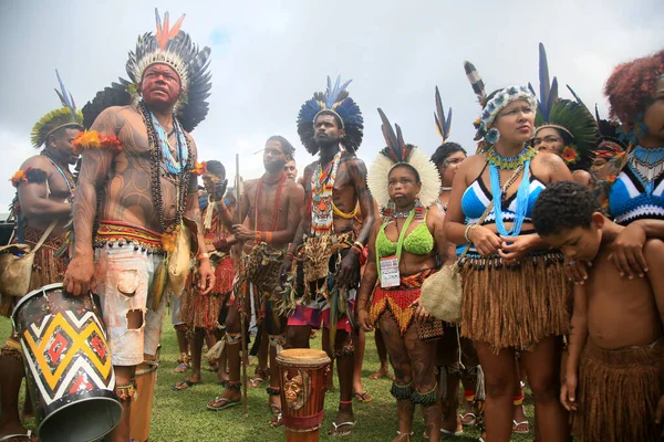 Salvador Bahia Brasil Abril 2022 Índios Diferentes Tribos Baianas Durante — Fotografia de Stock