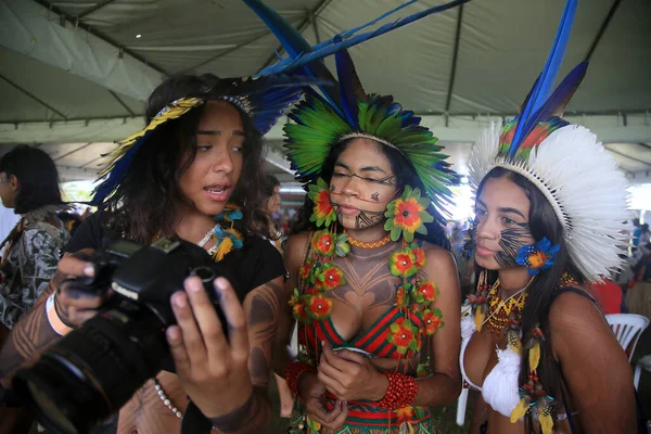 Salvador Bahia Brazil April 2022 Indians Different Tribes Bahia Protests — Stock Photo, Image