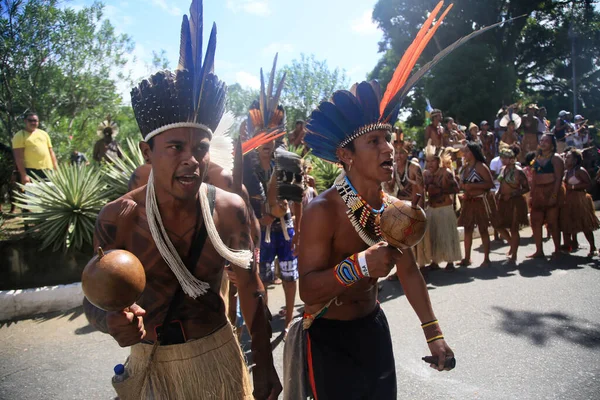 Salvador Bahia Brazil April 2022 Indians Different Tribes Bahia Protests — стоковое фото