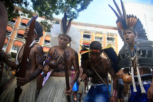 Salvador Bahia Brazil April 2022 Indians Different Tribes Bahia Protests — стоковое фото