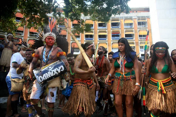 Salvador Bahia Brazil April 2022 Indians Different Tribes Bahia Protests — Foto de Stock