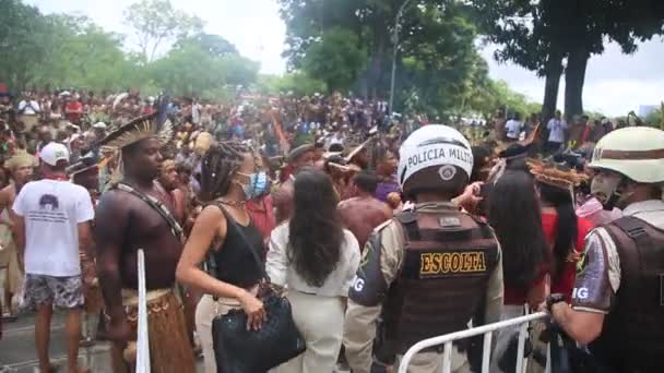 Salvador Bahia Brazil April 2022 Indians Different Tribes Bahia Protests — Vídeo de stock