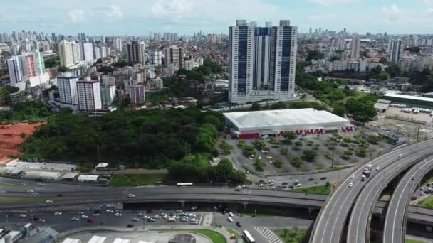Salvador Bahia Brazília 2022 Március Légi Felvétel Gépjármű Forgalomról Rotula — Stock videók