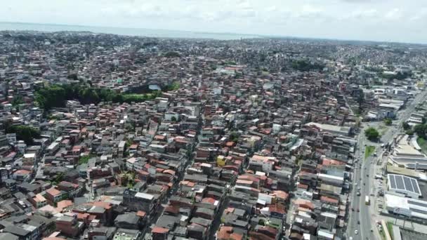 Salvador Bahia Brazil March 2022 Aerial View Housing Favela Rotula — 图库视频影像