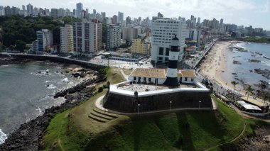 salvador, bahia, brazil - may 1, 2022: View of Santo Antonio Fort, better known as Barra lighthouse in Salvador city.