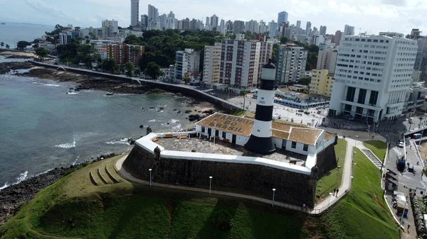 salvador, bahia, brazil - may 1, 2022: View of Santo Antonio Fort, better known as Barra lighthouse in Salvador city.