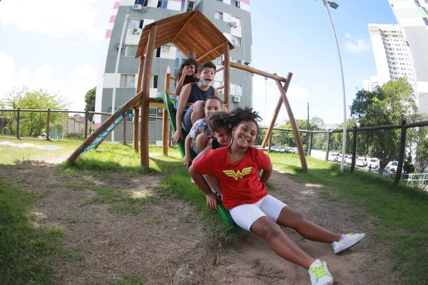Salvador Bahia Brazil May 2022 Children Play Playground Residential Condominium — ストック写真