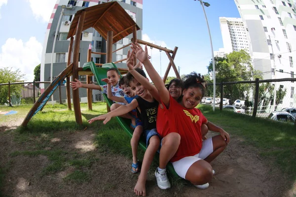 Salvador Bahia Brazil May 2022 Children Play Playground Residential Condominium — ストック写真