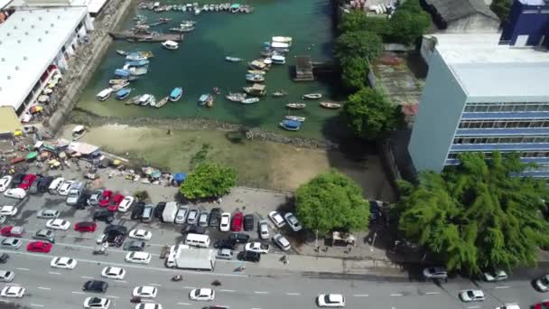 Salvador Bahia Brasil Abril 2021 Barcos Pesca Porto Próximo Feira — Vídeo de Stock
