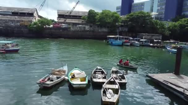 Salvador Bahia Brésil Avril 2021 Bateaux Pêche Dans Port Côté — Video