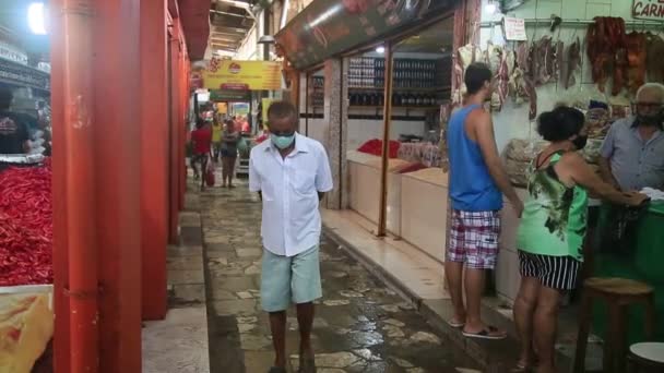Salvador Bahia Brasilien April 2021 Kunden Kaufen Auf Der Messe — Stockvideo