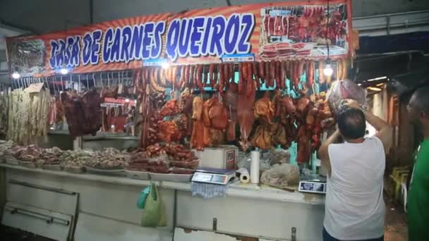Salvador Bahia Brazil April 2022 Smoked Meat Sale Display Stall — Stockvideo