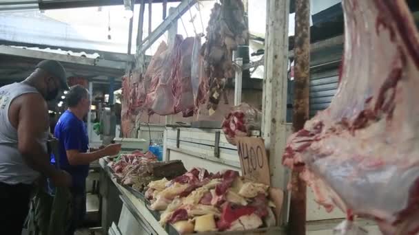 Salvador Bahia Brazil April 2022 Bolvina Meat Viscera Sale Stall — Stock Video
