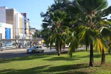 Salvador, Bahia, Brezilya 15 Şubat 2022: Salvador 'da Lucaia bölgesinde bir caddenin medyanı, BRT taşıma sistemi için özel bir şerit inşa edilecek..
