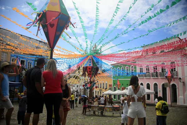 Salvador Bahia Brazil June 2022 Декоративні Прапори Орнаментах Свят Сан — стокове фото