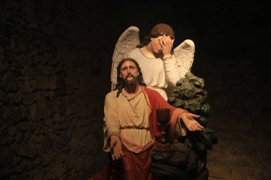 Salvador, Bahia, Brezilya - 16 Haziran 2022: Salvador Katedrali 'nde İsa Mesih ve melek Gabriel' in görüntüsü.