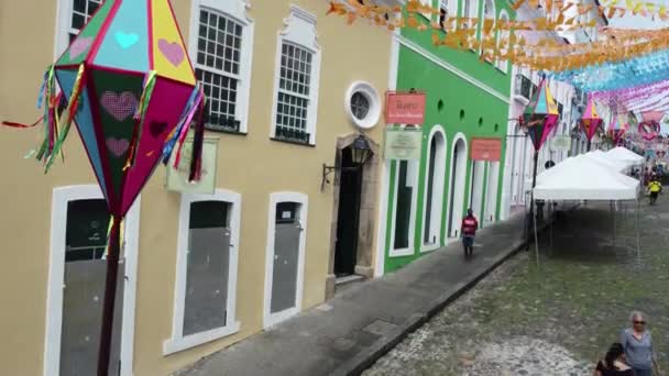 Salvador Bahia Brasil Junio 2022 Vista Decoración Con Pancartas Para — Vídeo de stock