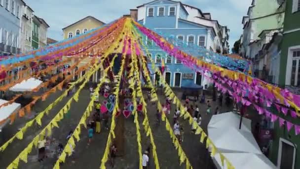 Salvador Bahia Brasil Junho 2022 Vista Decoração Com Bandeiras Para — Vídeo de Stock