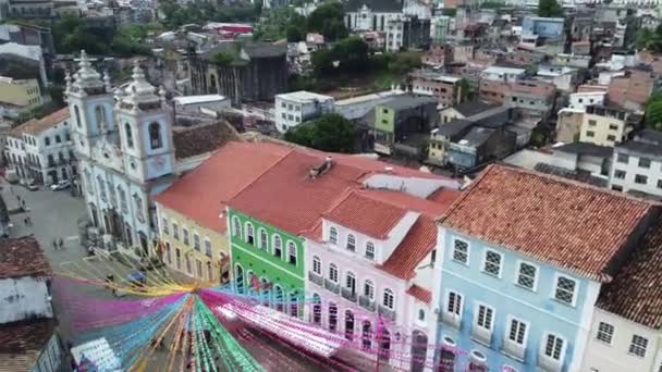 Salvador Bahia Brasil Junio 2022 Vista Decoración Con Pancartas Para — Vídeo de stock