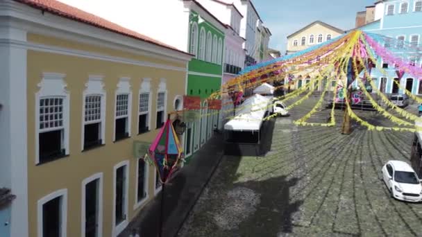 Salvador Bahia Brasil Junio 2022 Vista Decoración Con Pancartas Para — Vídeo de stock