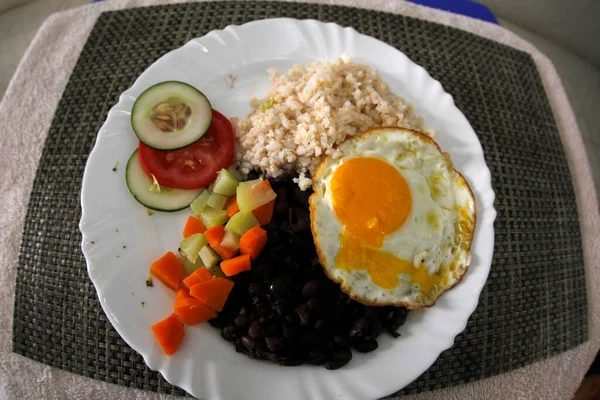 Salvador Bahia Brazil June 2022 Food Plate Black Beans Rice — Stockfoto