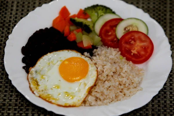 Salvador Bahia Brazil June 2022 Food Plate Black Beans Rice — ストック写真