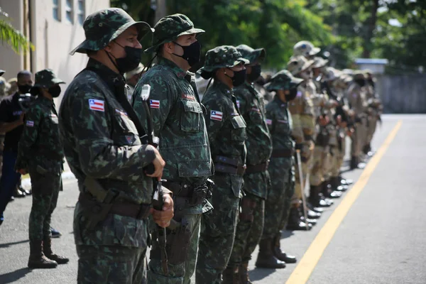 Salvador Bahia Brasil Febrero 2022 Miembros Policía Militar Bahía Son —  Fotos de Stock