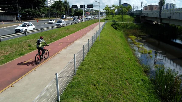 Salvador Bahia Brazil January 2022 Cyclist Riding Bicycle Bike Path — Stock Photo, Image